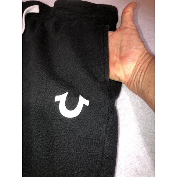 True Religion Sweat Lounge Pants Flock HS Jogger Pocket Black Womens Size M - Picture 2 of 11